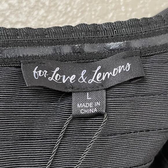 For Love & Lemons Dress Womens Large Black Celeste Moire Rhinestone Pleated Mini - Picture 11 of 14